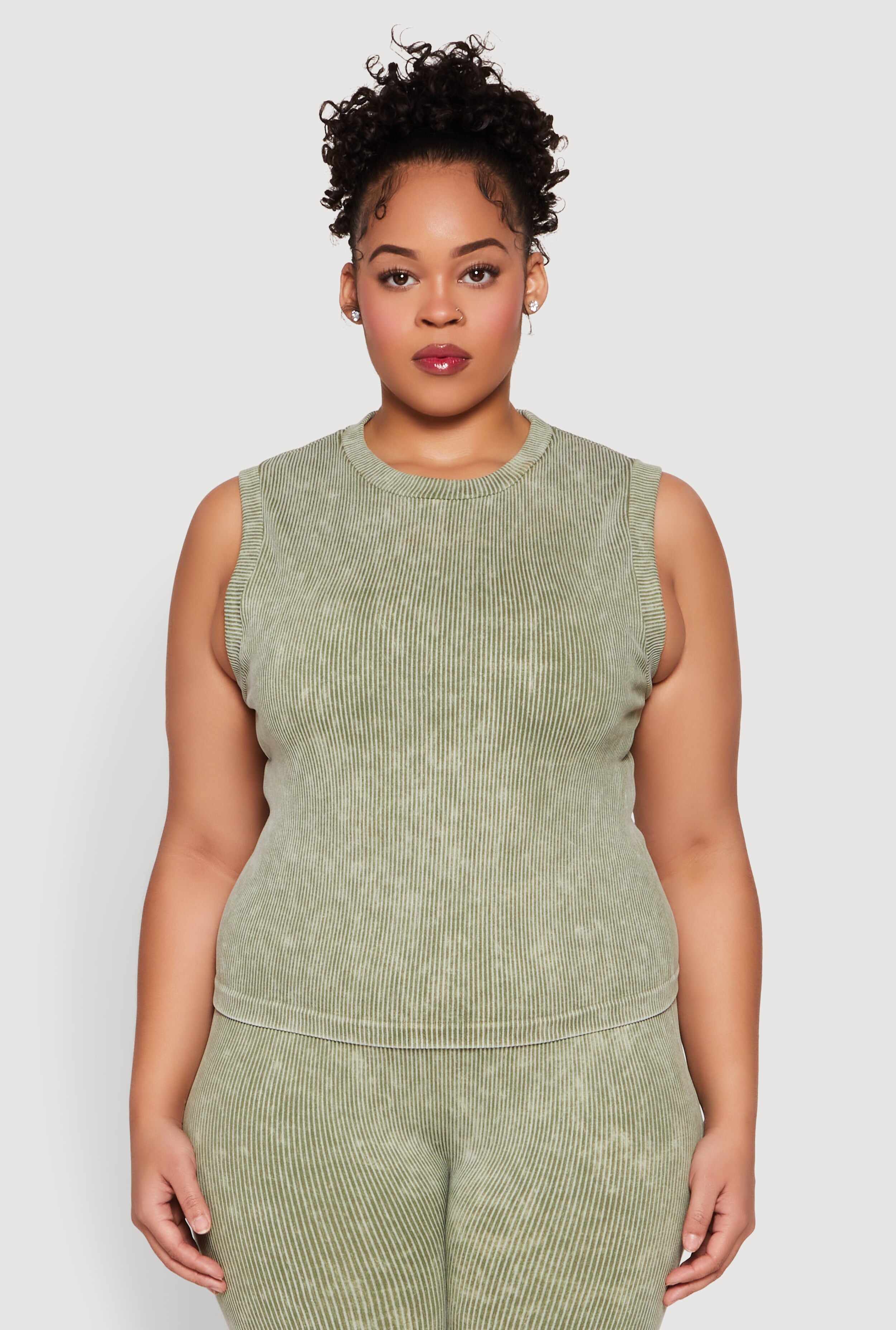 Plus Size Mineral Wash Ribbed Knit Tank Top