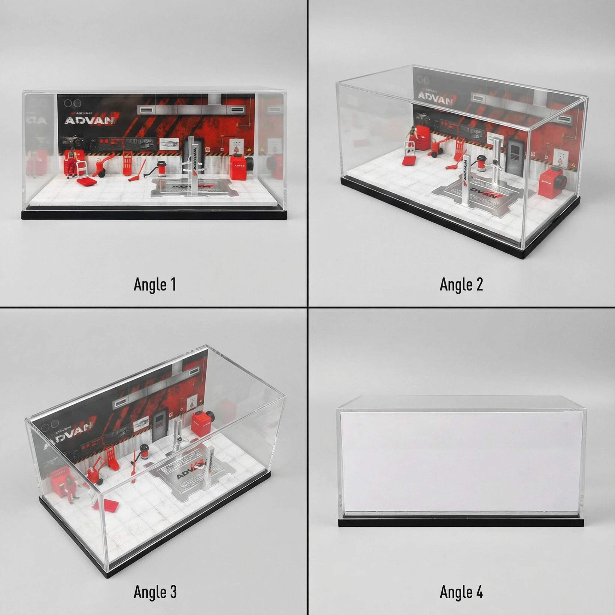 1:64 Scale ADVAN Racing Workshop Diorama Display Case – Acrylic Dustproof Showcase for Diecast Cars