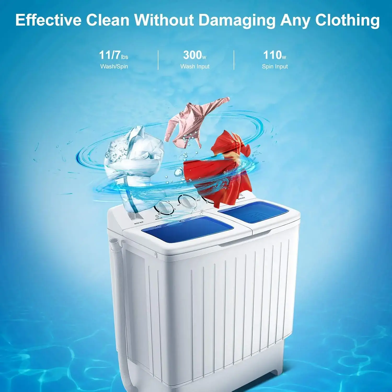 Portable Washing Machine, 13/20/26lbs Mini Twin Tub Washing Machine w/Drain Pump, Semi Automatic Compact Washer & Sipnner, Portable Washer Dryer Combo for Apartments Dorms RV Camping