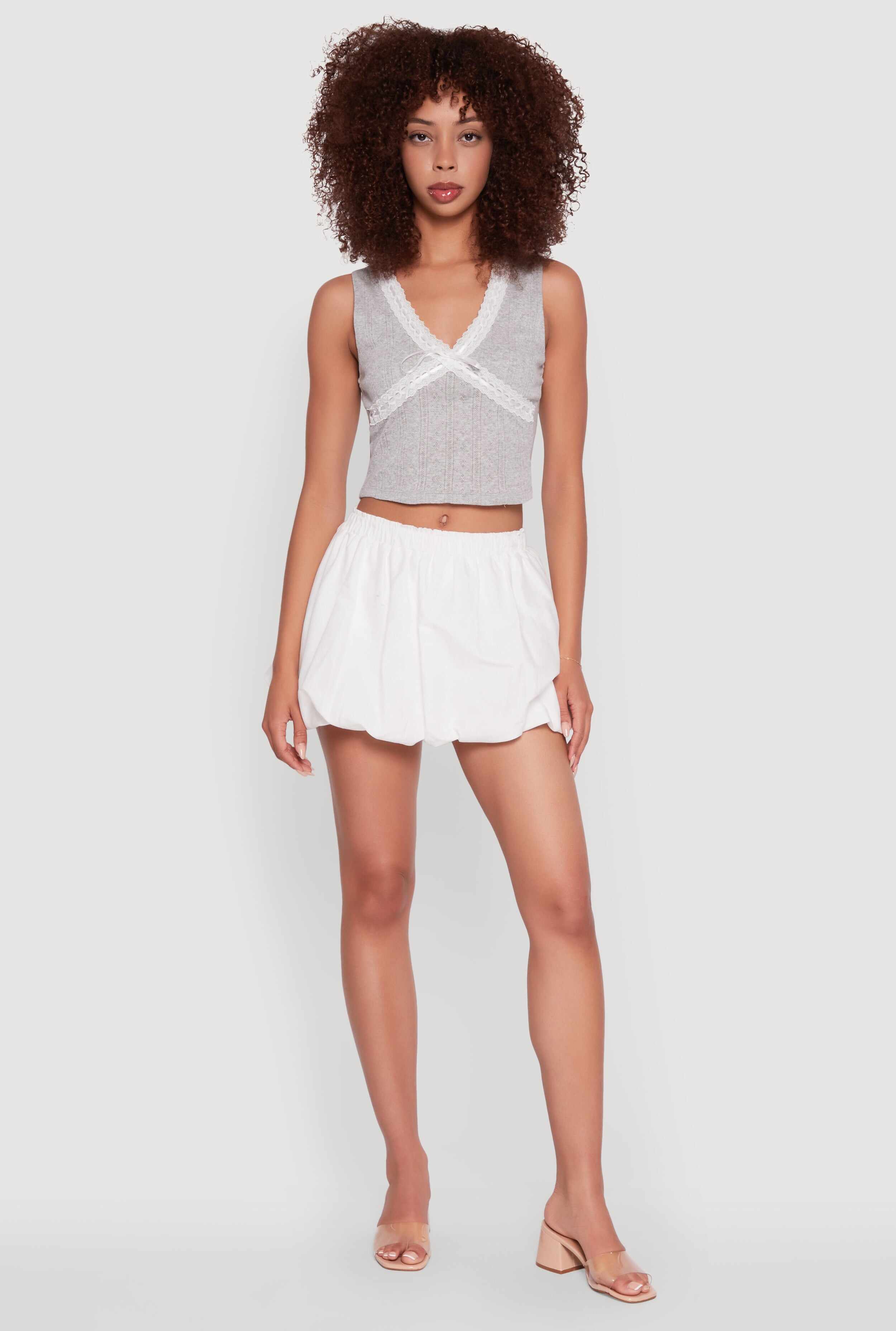 Trendy High Waisted Mini Bubble Hem Skort