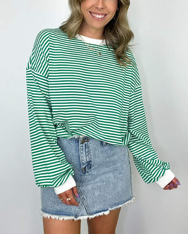 🔥Summer Arrivals🌟🌈Women's Casual Striped Crewneck Oversized Pullover