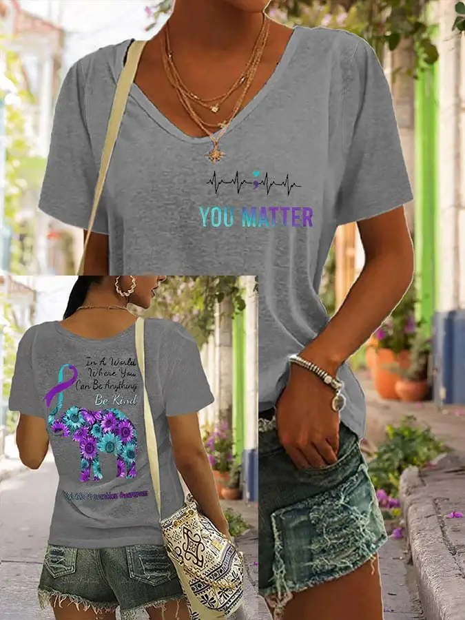 Women'S In A World Where You Can Be Anything Be Kind Suicide Prevention Awareness  Print T-Shirt