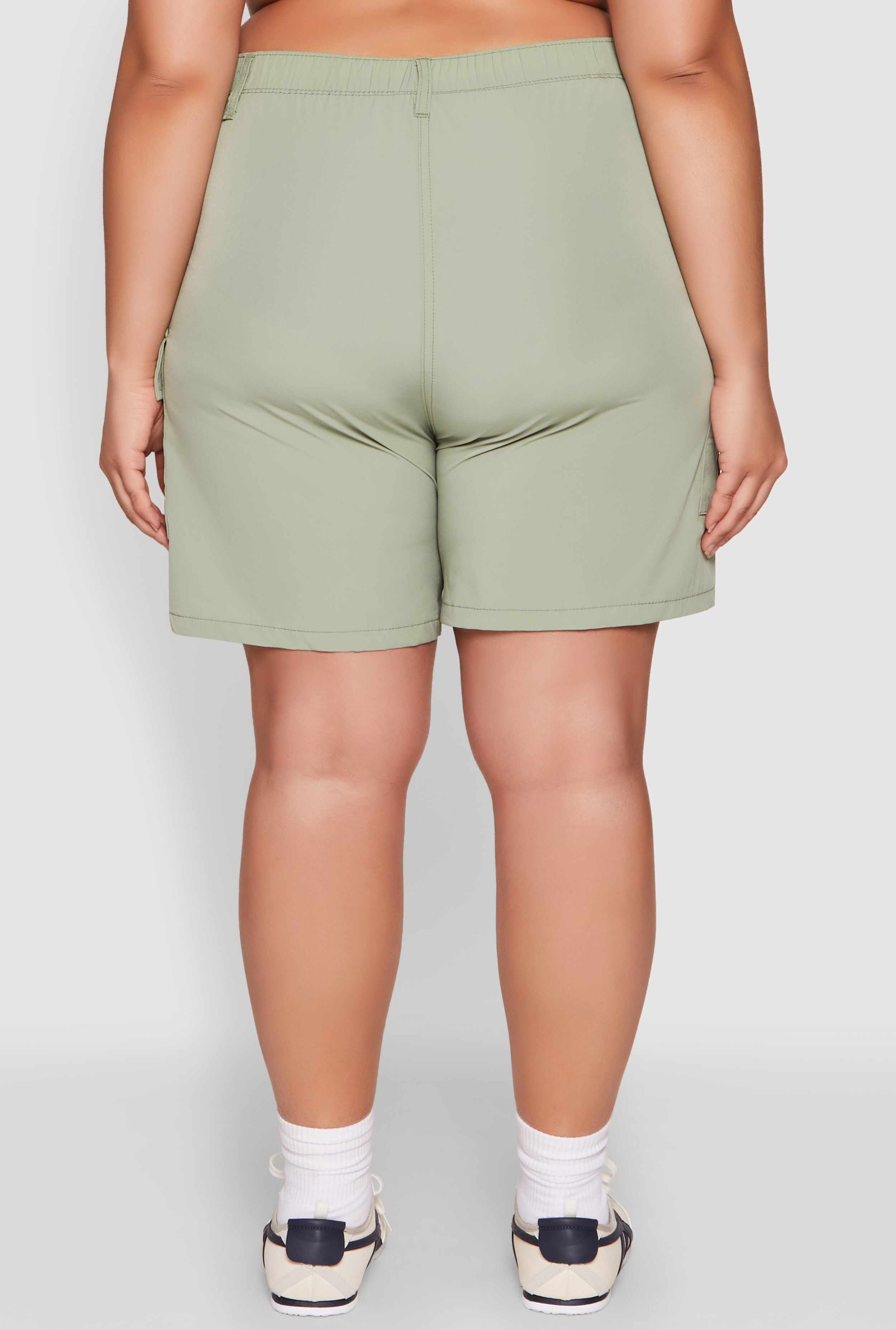 Plus Size Nylon High Waist Cargo Shorts