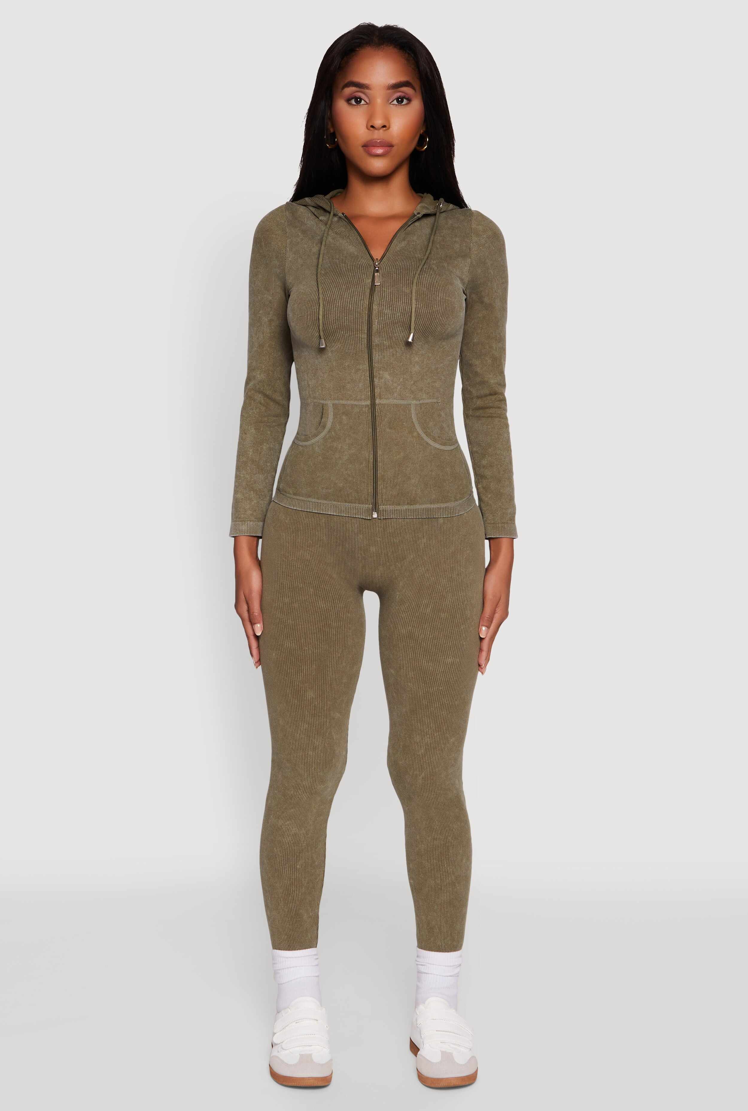 Seamless Acid Wash Zip Front Hooded Sweatshirt