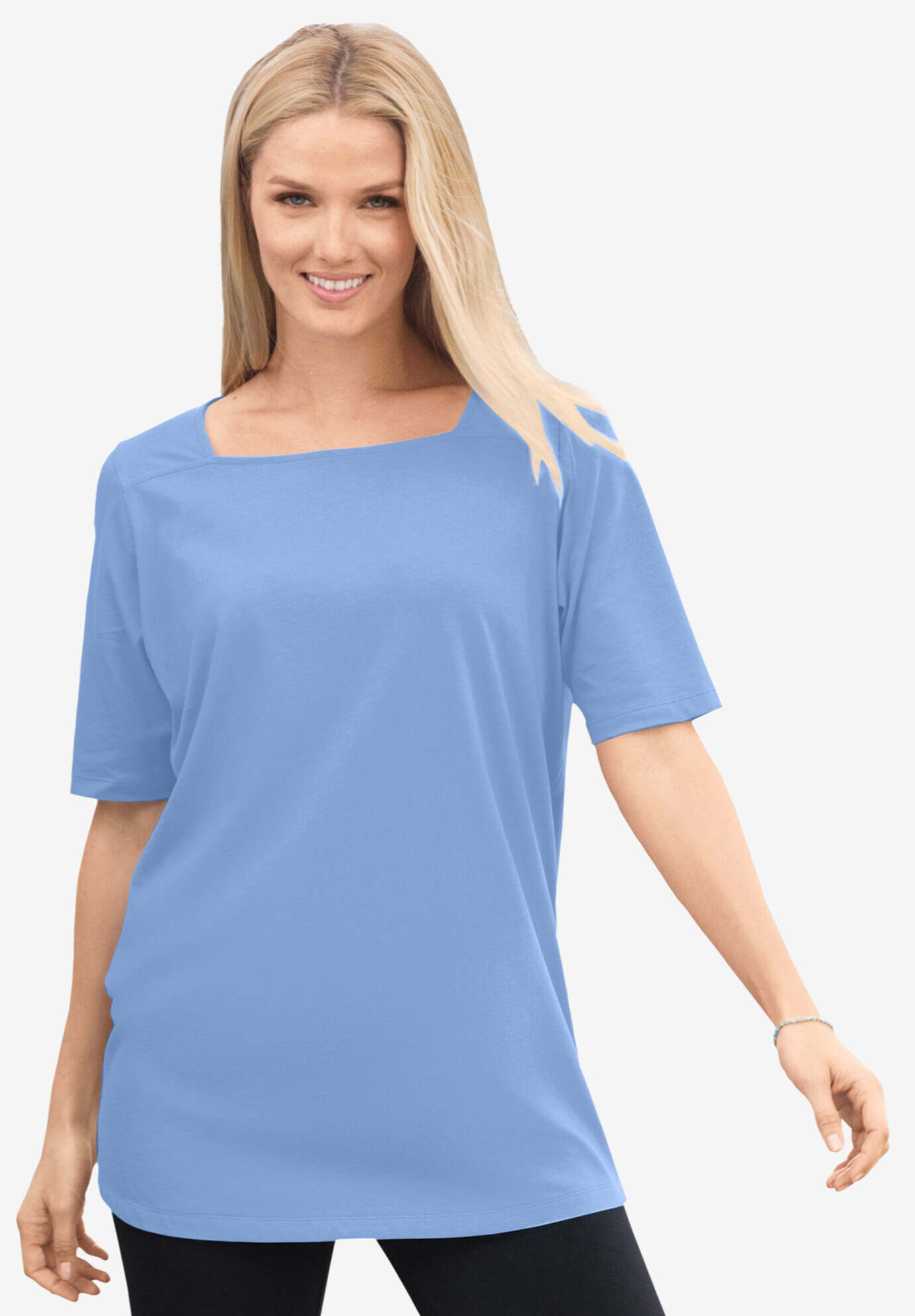 Perfect Elbow-Sleeve Square-Neck Tee