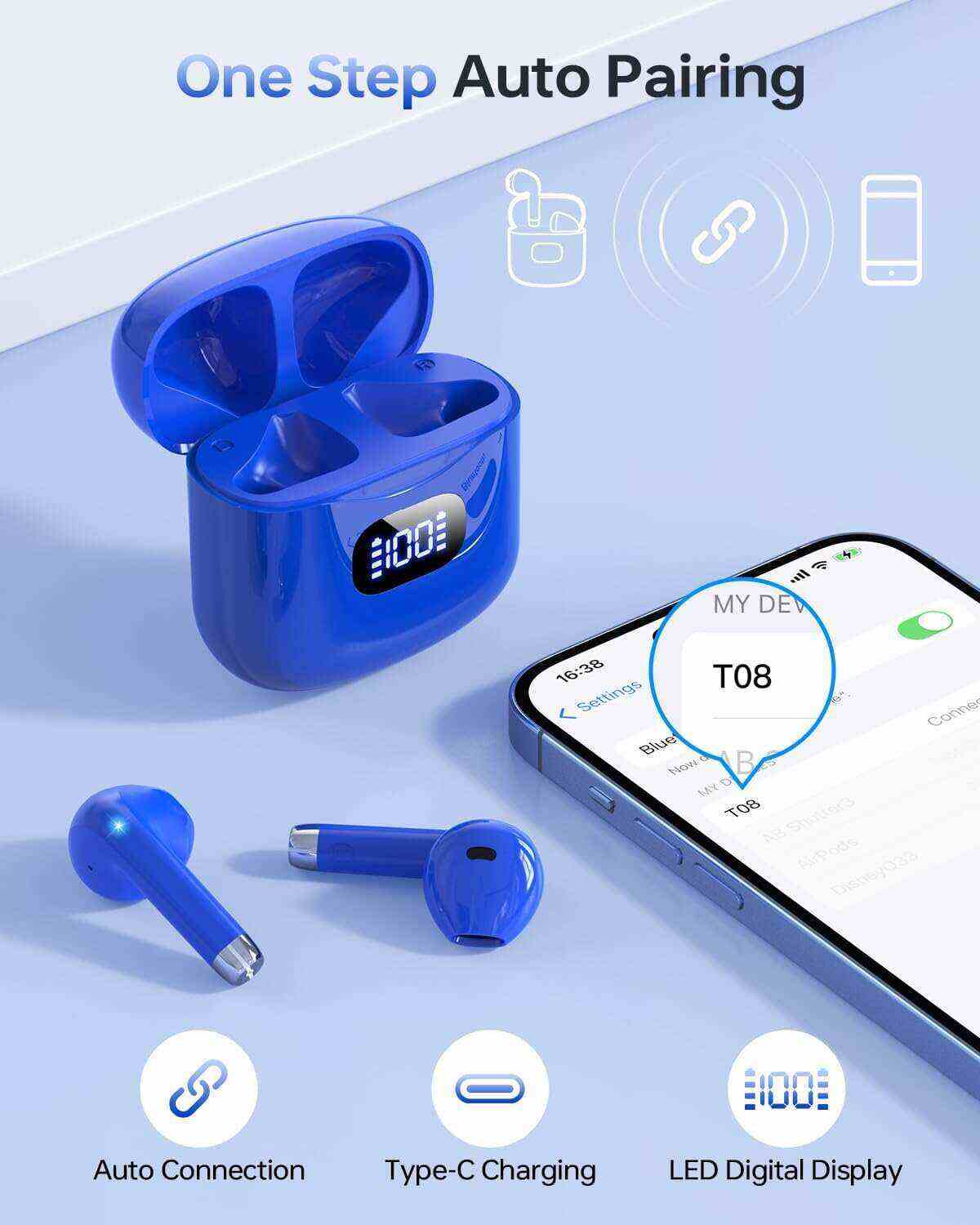 Wireless Earbuds, Bluetooth 5.3 Headphones 40Hrs Playtime with Charging Case, IPX5 Waterproof Stereo in-Ear Earphones with Microphone for iOS Android Cell Phone Sports Workout, Black