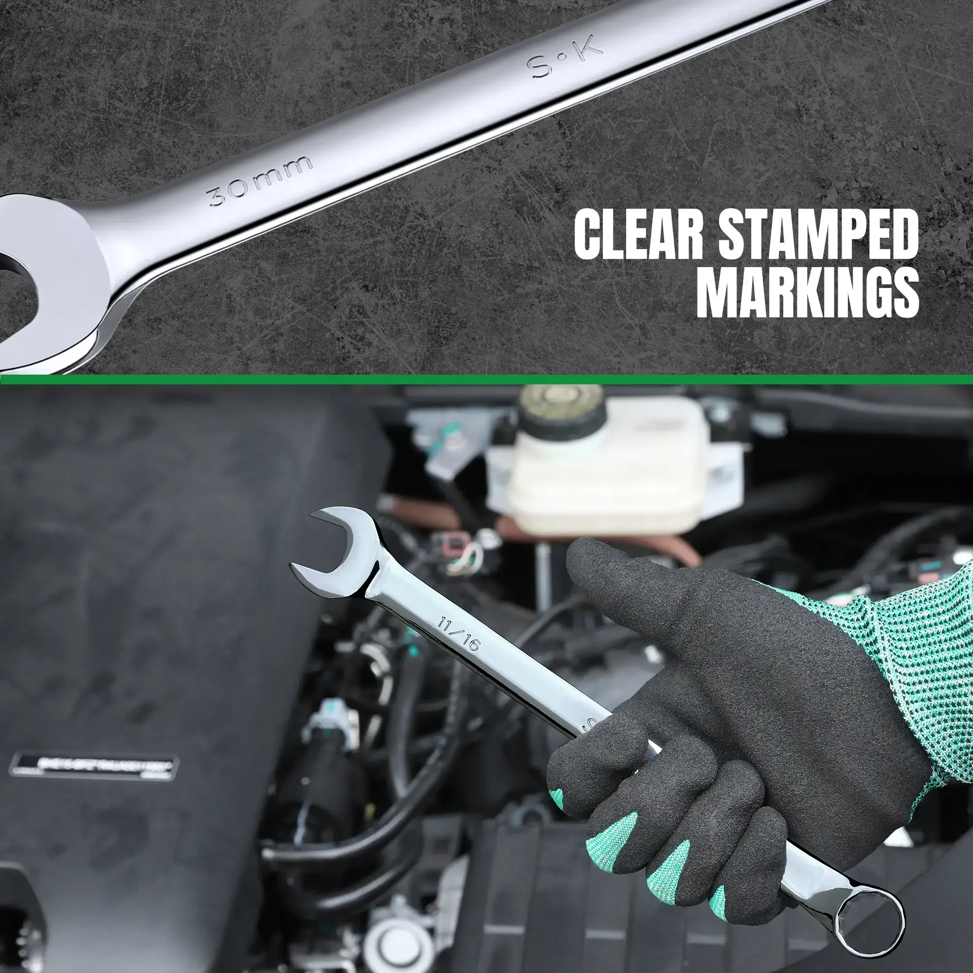 SK Combination Wrench Set, SAE & Metric, Finish, Premium CR-V Construction, with Rolling Pouch