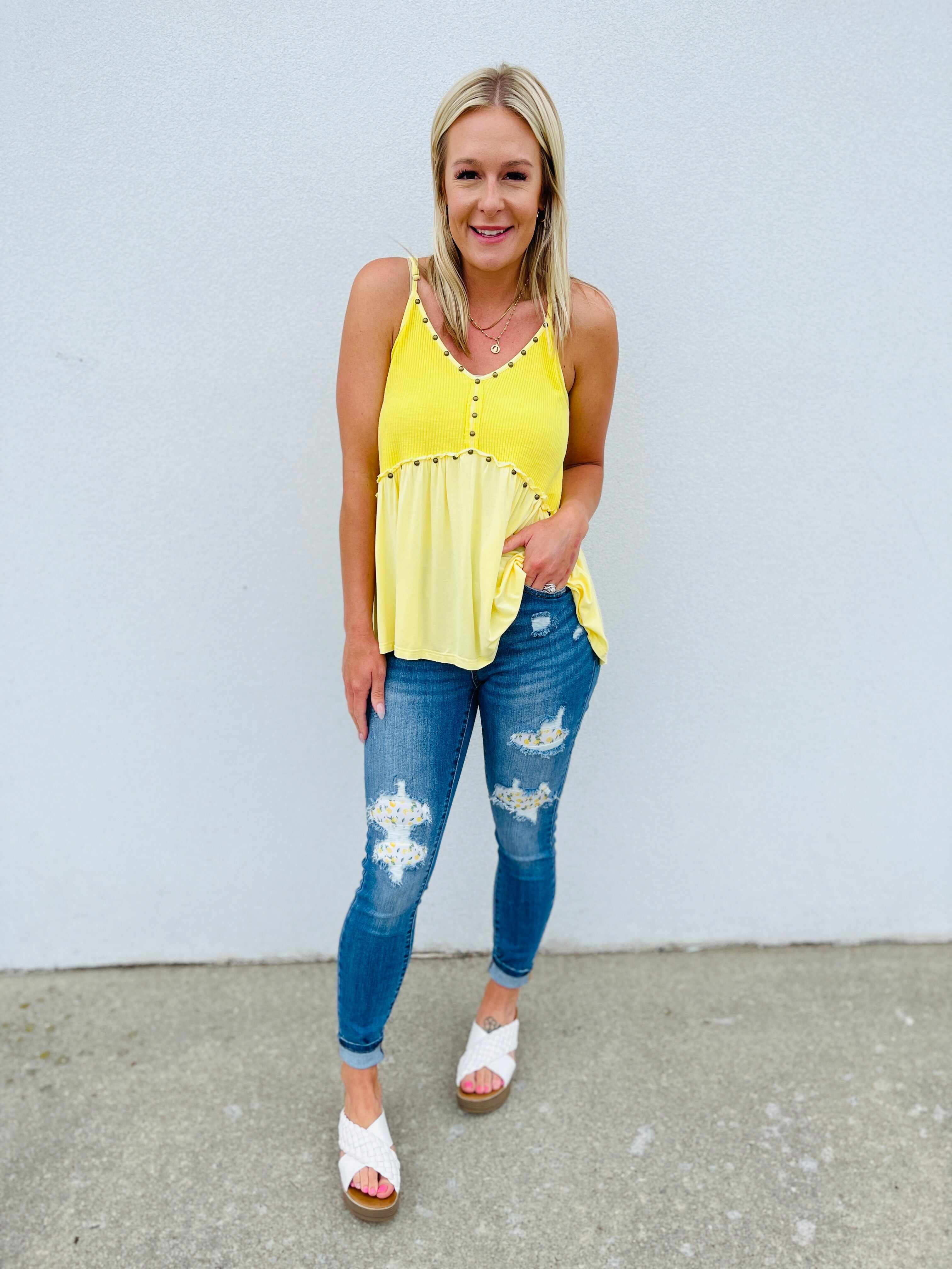 PLUS/REG You're My Main Squeeze Lemon Patch Skinny Jeans