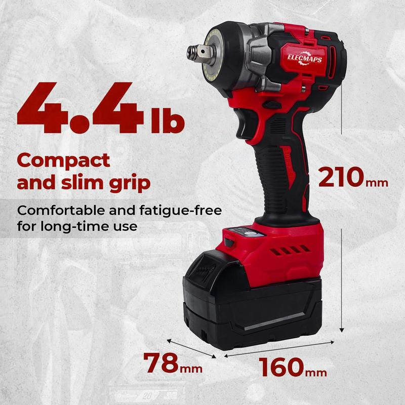 3-in-1 Cordless Brushless Impact Wrench – 450N High Torque Power Tool Perfect for Car Repair, Home DIY & Construction | Red & Black Design
