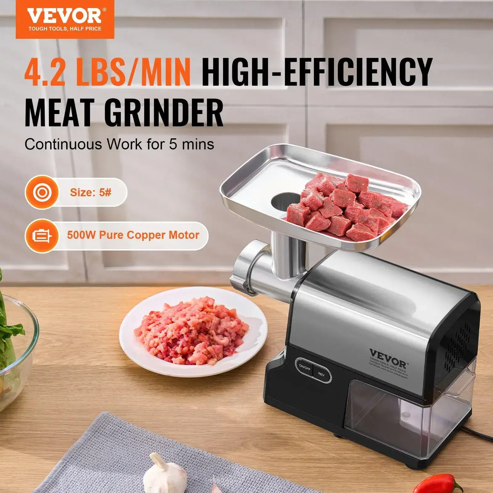 Meat Grinder, 3 Lbs/Min Capacity Electric Meat Grinders with Blade, Grinding Plate, Sausage Maker, Kubbe Kit, Burger Press, Chopper Attachment, Stainless Steel Meat Mincer for Home Kitchen