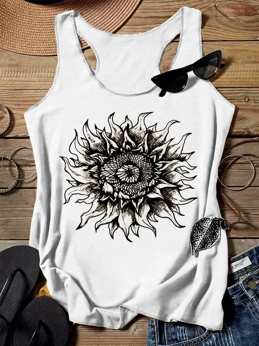 Sunflower Plant Art Design Print Tank Top