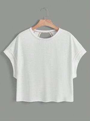 Women's Plain Cut Out Asymmetrical Hem Batwing Sleeve Tee, Elegant Casual Short Sleeve Round Neck T-Shirt for Summer, Ladies Clothes for Daily Wear