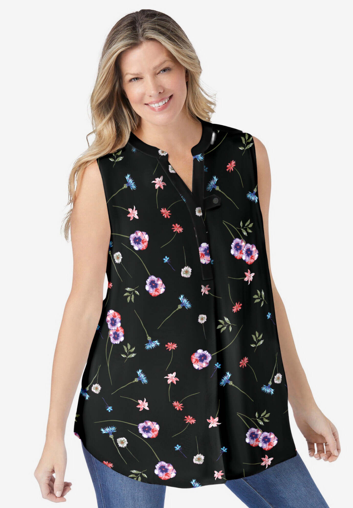 Sleeveless Tab-Front Tunic