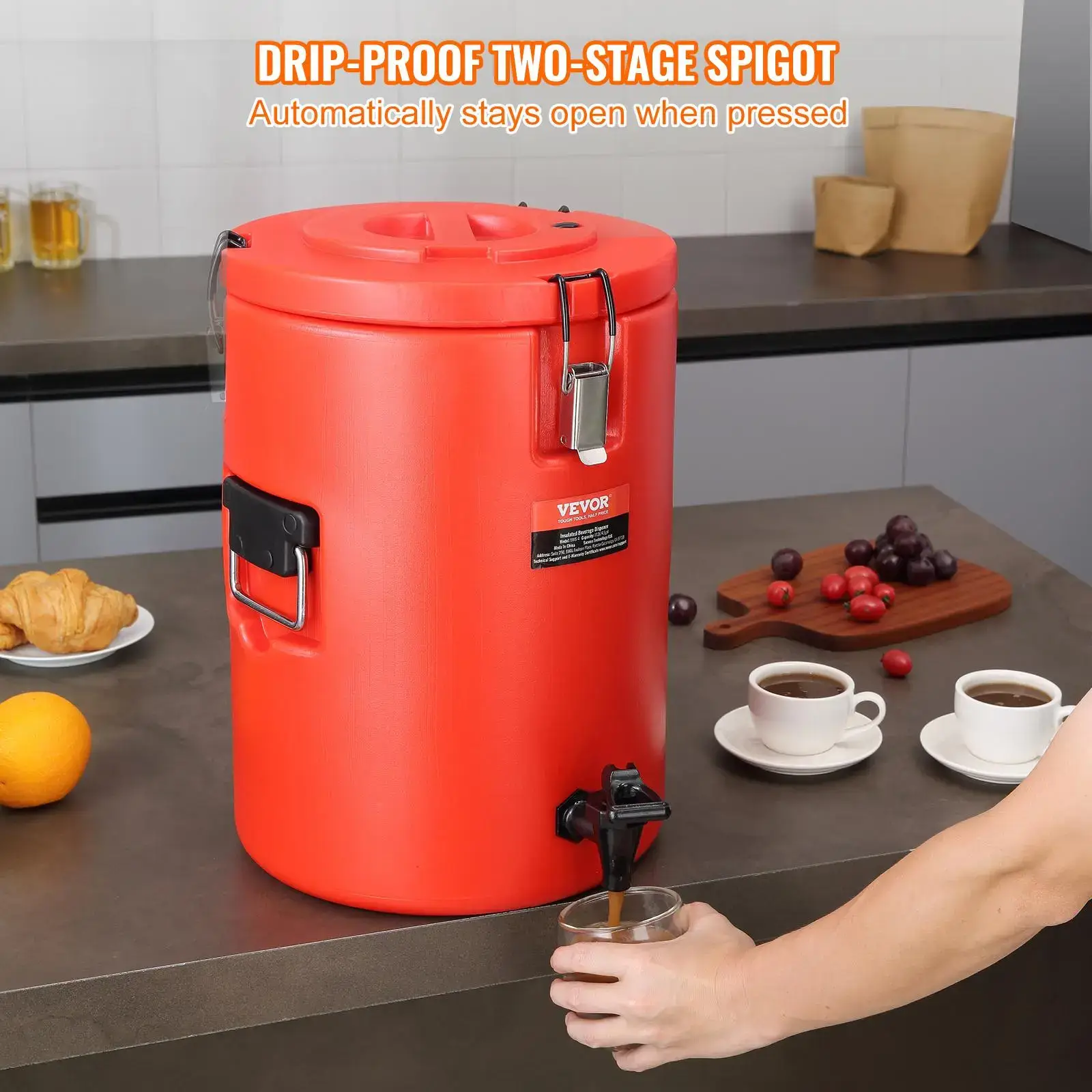 Stainless Steel Insulated Beverage Dispenser,  4.5 Gallon 17.2 Liter, Thermal Hot and Cold Drink Server Dispenser with Spigot Handle, Food-grade for Hot Tea Coffee Water Restaurant Drink Shop