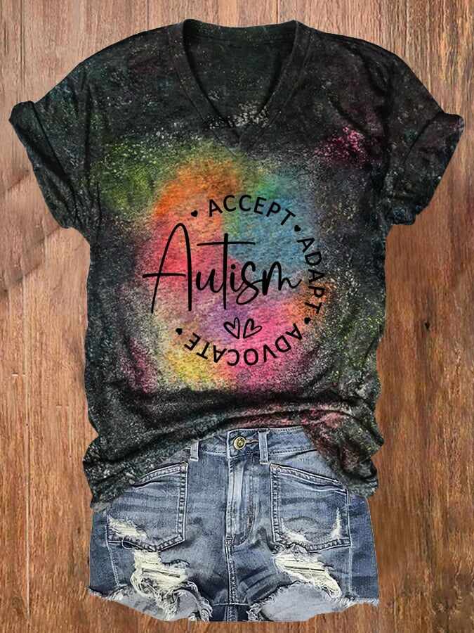 Women's Autism Acceptance Awareness Printed Short Sleeve Casual T-Shirt