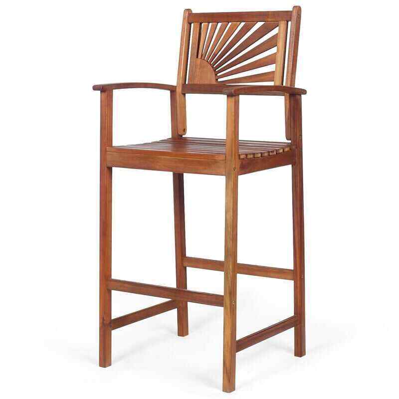 Outdoor Acacia Wood Bar Chairs Set of 2 with Sunflower Backrest and Armrests