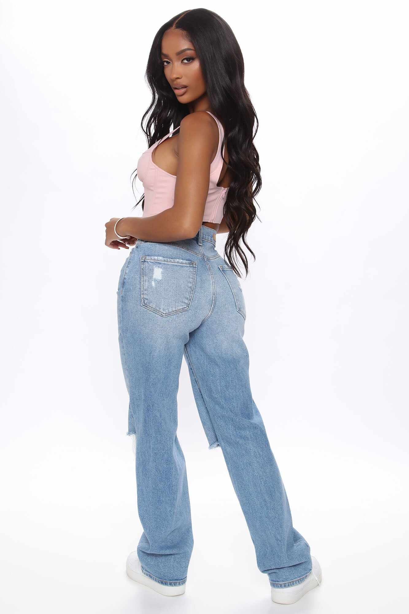 As You Please Ripped Straight Leg Jeans - Light Blue Wash
