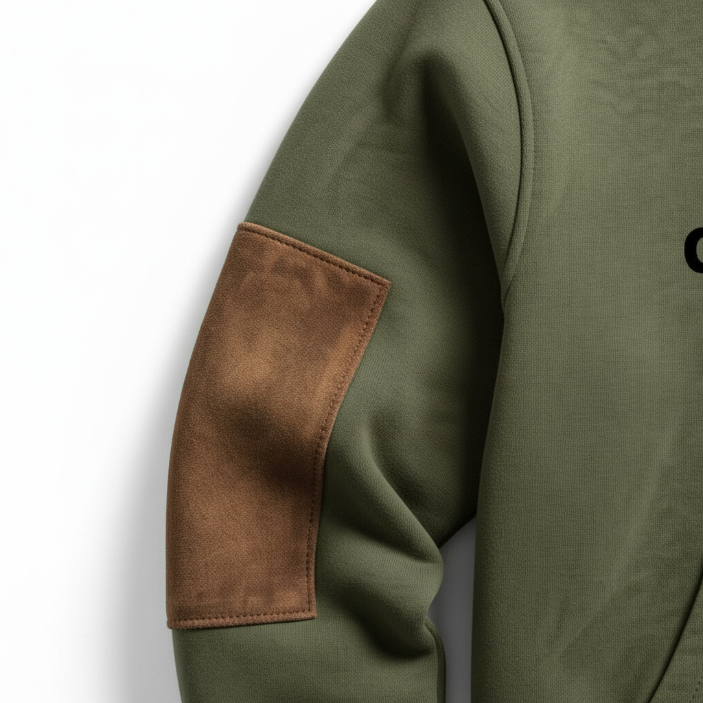 Men's Vintage Army Green Stitching Brown Suede Pocket Hoodie And Sweatpants Jogger Set