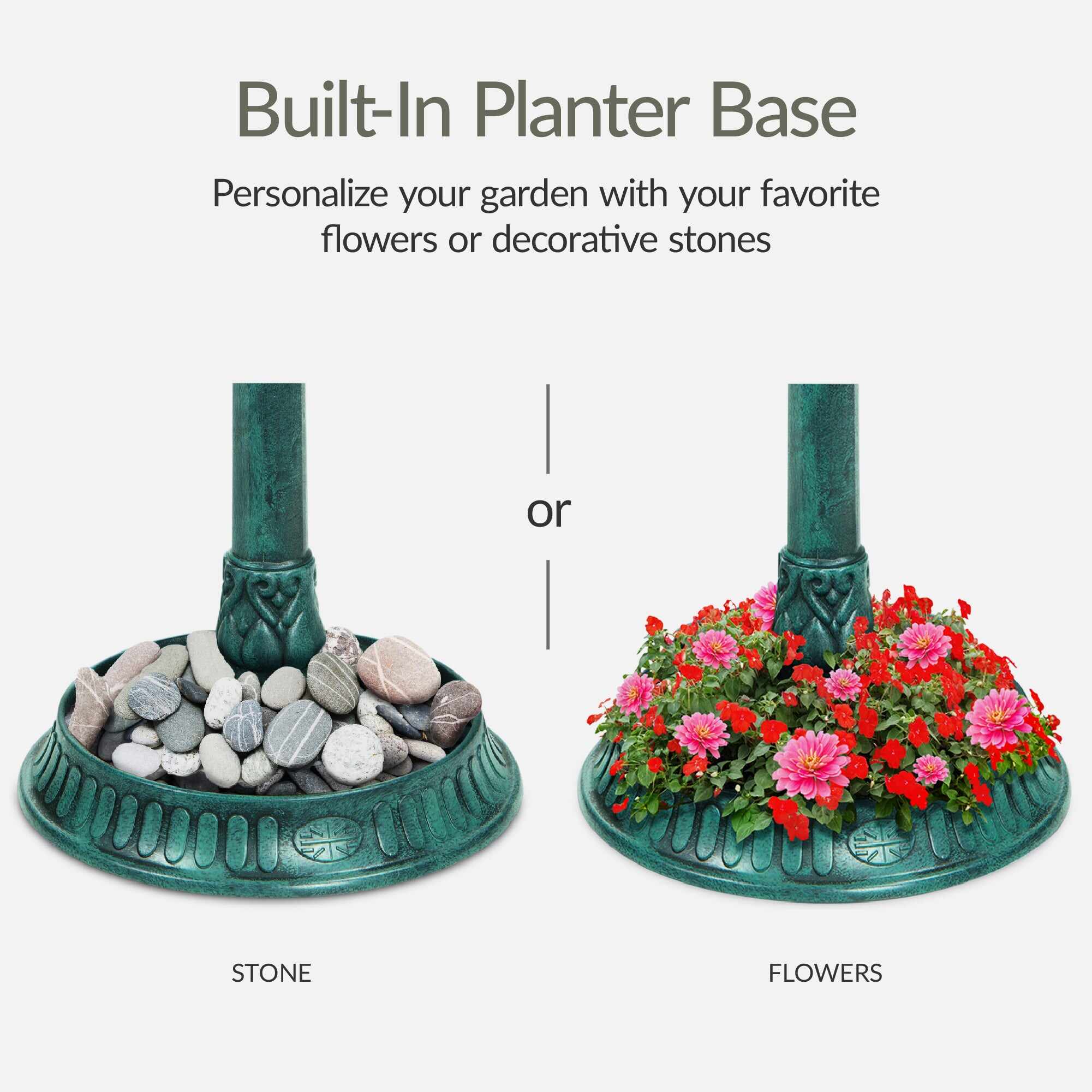 Solar Lighted Outdoor Pedestal Bird Bath w/ Planter, Decorative Bird Cage