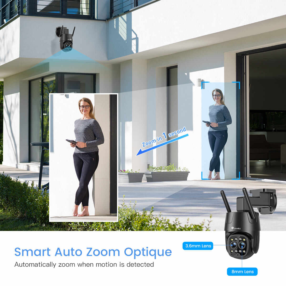 【2nd item $29.99】Smart 2K 4MP Indoor/Outdoor Camera Dual Lens and 6X Hybrid Zoom & 5G/2.4GHz wifi