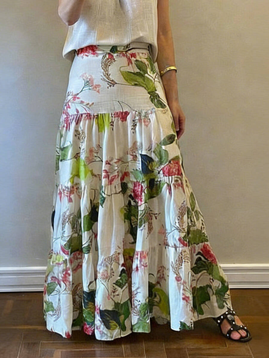 🔥Summer Arrivals🌟Women's Floral Print Linen And Cotton Half-skirt