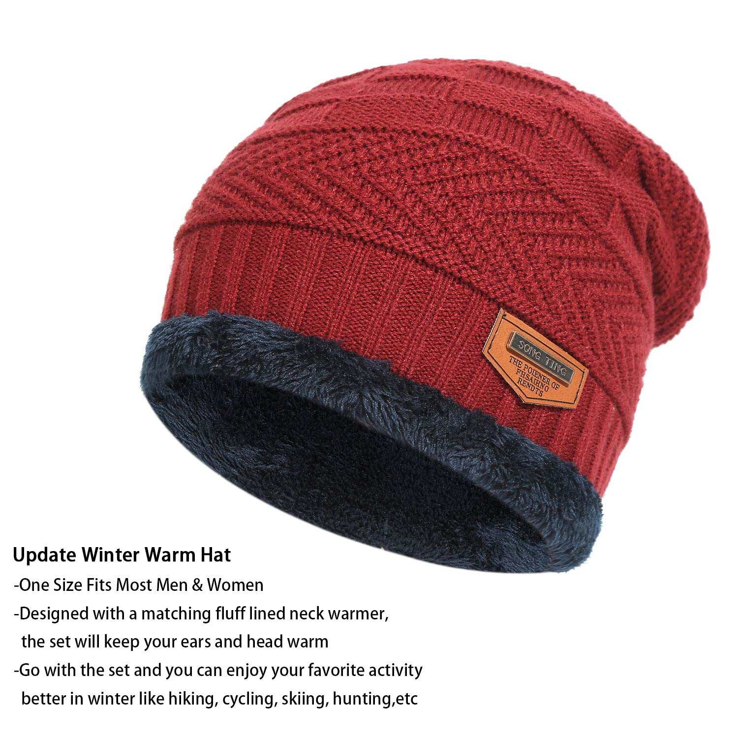 Mens Womens Winter Beanie Hat Scarf Set Warm Knit Hat Thick Fleece Lined Winter Cap
