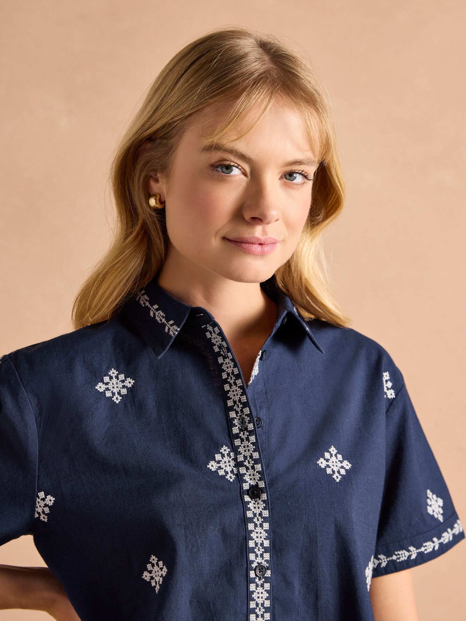 Emilie Navy Embroidered Shirt