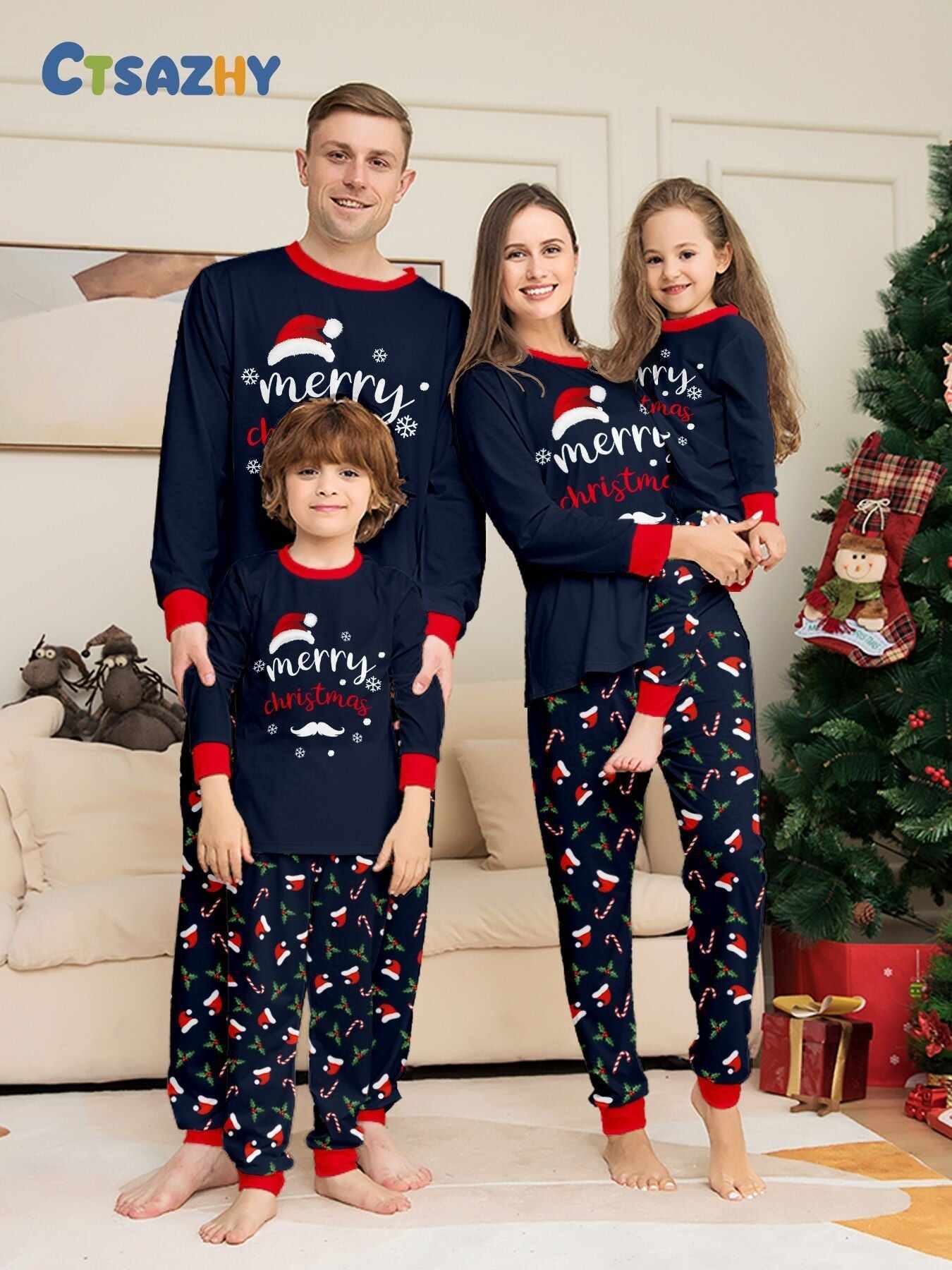 Family Parent-Child Santa Hat White Beard Pajamas Set