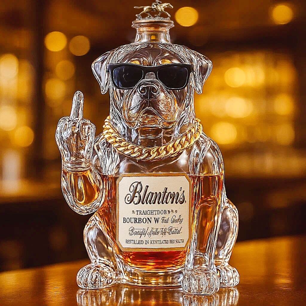 Funny middle finger Rottweiler dog whiskey bottle