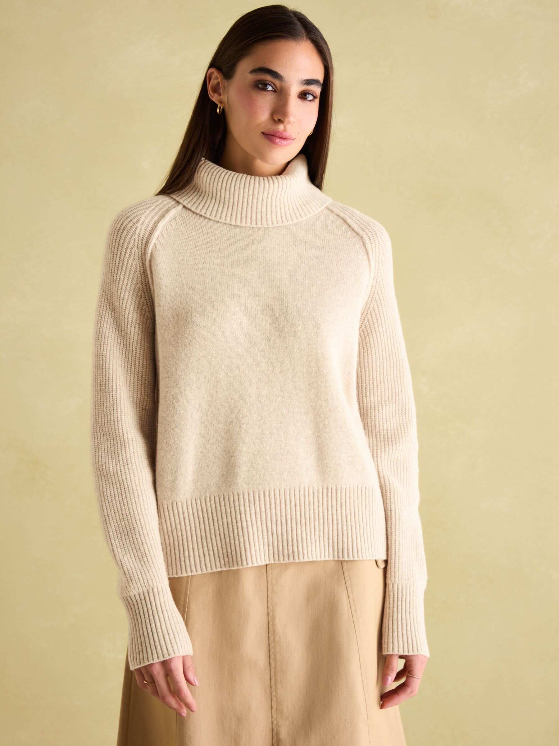 May Oatmeal Merino Wool Jumper with Detachable Roll Neck