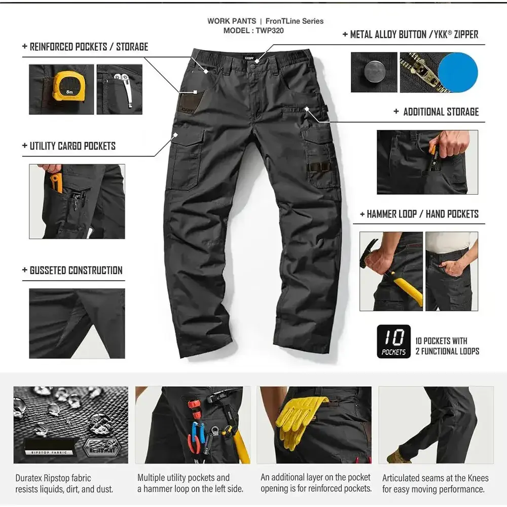 Men's Ripstop Work Pants ,Water Resistant  Outdoor Tactical Pants