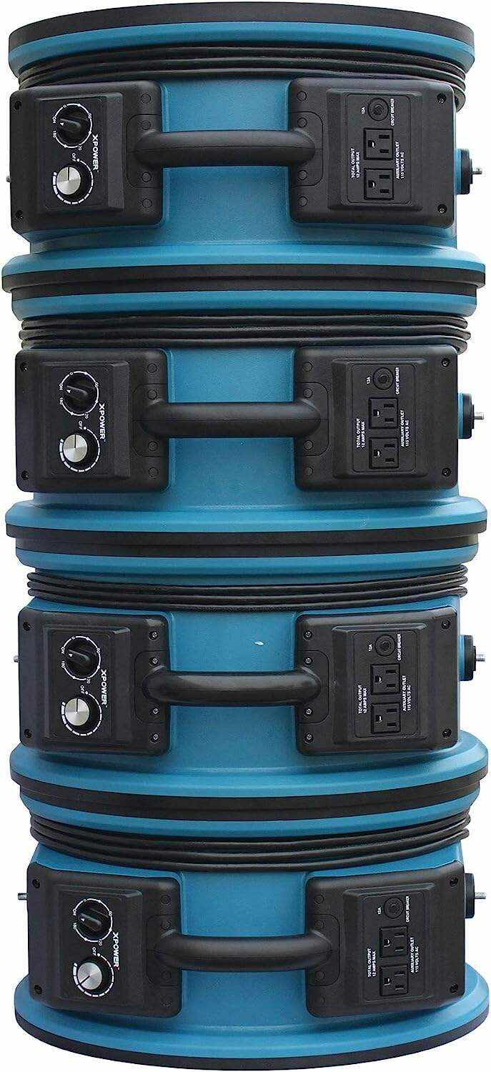 XPOWER X-47ATR 1/3 HP Sealed Motor Axial Air Mover Fan - with Variable Speed Control, 3 Hour Timer - Blue (6 Fans)