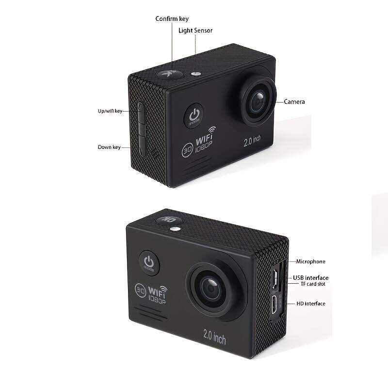 (Built-in Battery) Wifi HD 1080 Action Camera 30m Waterproof Underwater Camera 140 Degrees Ultra-wide Angle Lens Convenient Waterproof Action Camera 2 Inch Display Wifi Camera Multiple Languages Optional Waterproof Camera With 32G TF Card For Thanksgiving