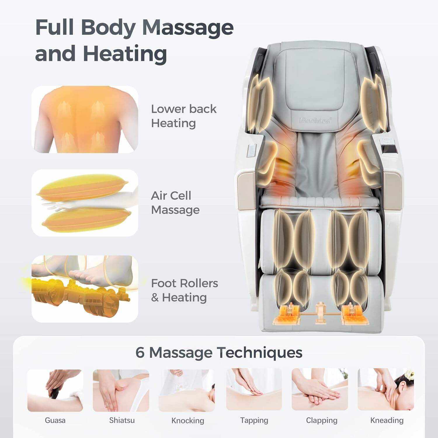 iBooMas Zero Gravity Massage Chair,2023 Massage Chair Full Body Ozone with Back and Calf Heating,Auto Leg Extension,APP Control,SL Track,Thai Stretch,Foot Rollers,Airbags,Bluetooth,R8606(Blue)