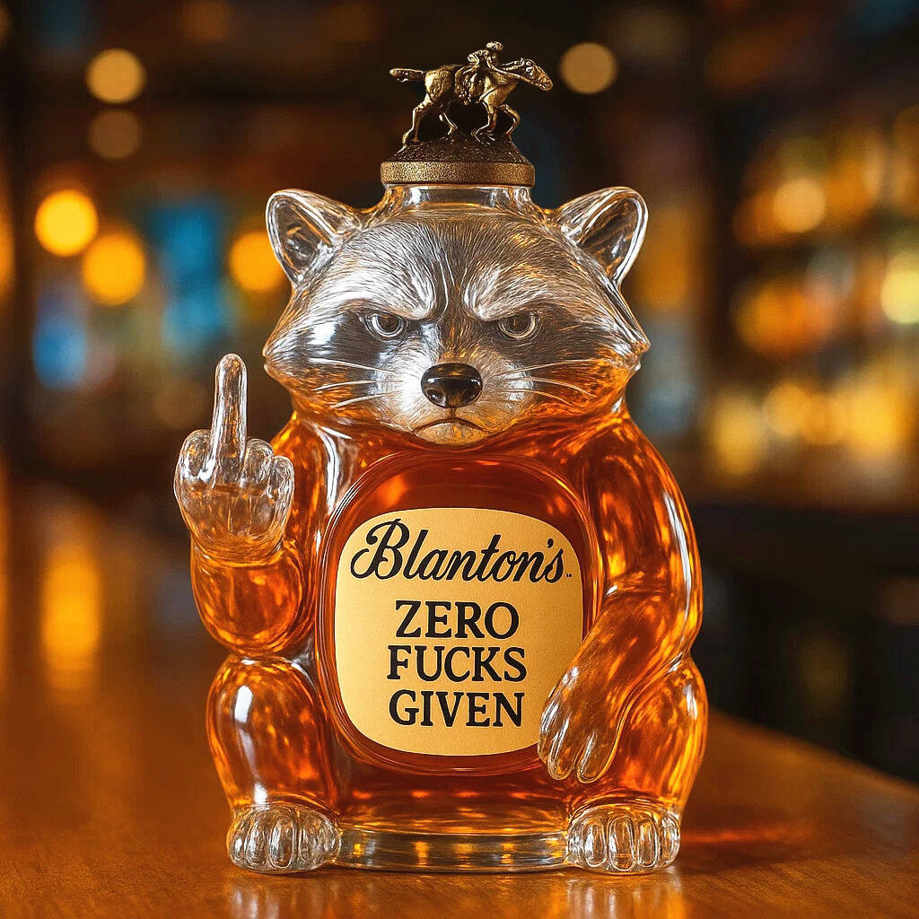 Swear raccoon whiskey bottle