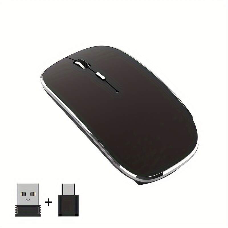 [Silent Wireless Mouse] 1pc Silent Type-C Rechargeable Wireless Mouse - 2.4G Dual Receiver, Durable Plastic Build, Long-Lasting Lithium Polymer Battery - Compatible with Multiple Devices