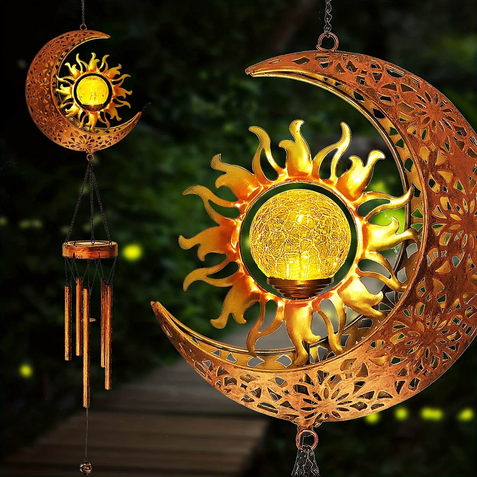 1pc, Wind Chimes, Sun Crackle Glass Ball Solar Wind Chimes With Metal Tubes Waterproof, Unique Hanging Decor, Scene Decor, Home Decor, Wedding Decor, Holiday Decor, Party Decor, Celebration Decor, Outdoor Decor, Yard Decor, Garden Decor