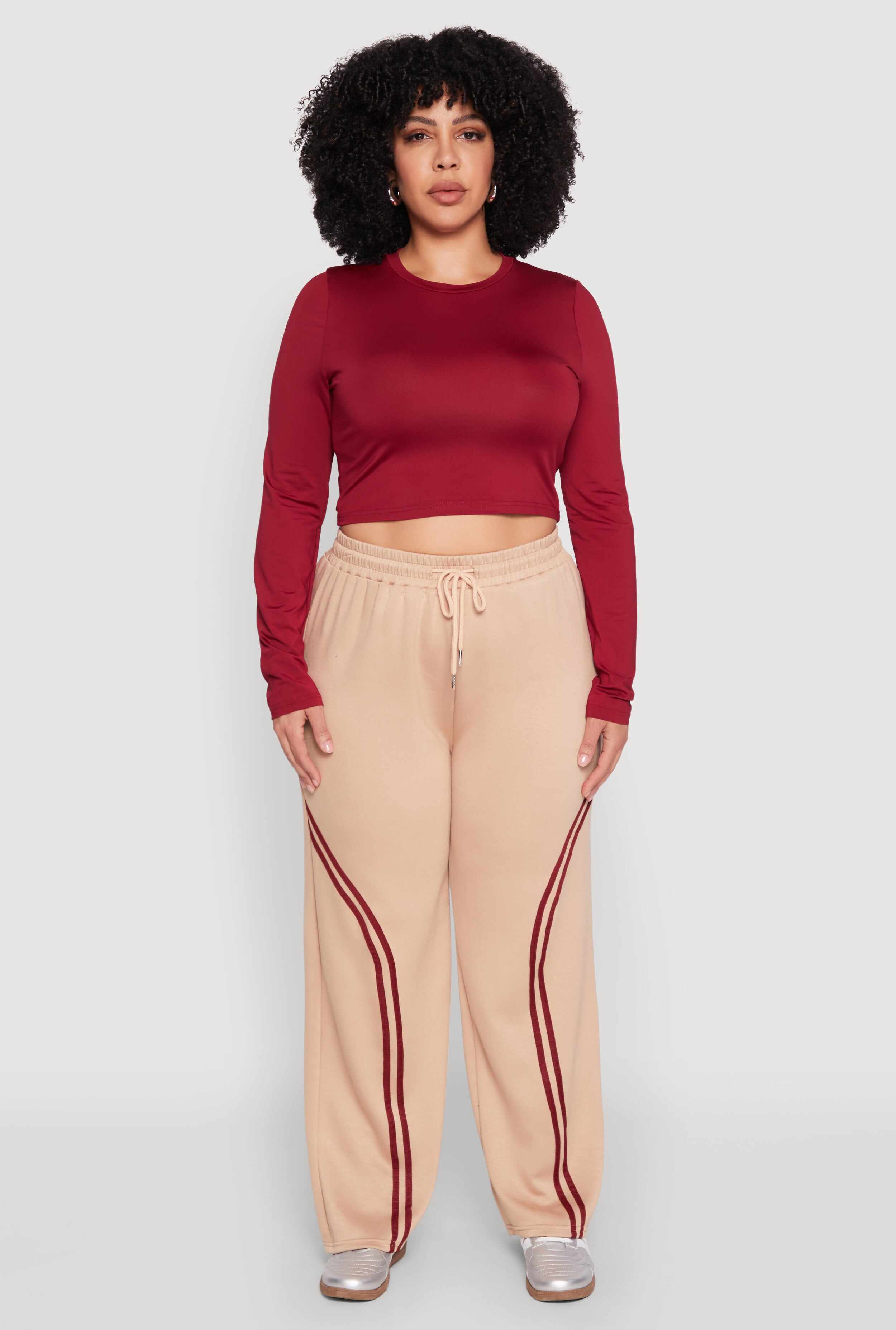 Plus Size Contrast Trim High Waisted Sweatpants