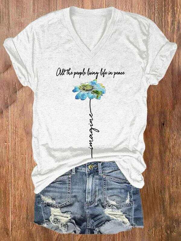 Imagine All The People Living Life In Peace Art Casual T-shirt
