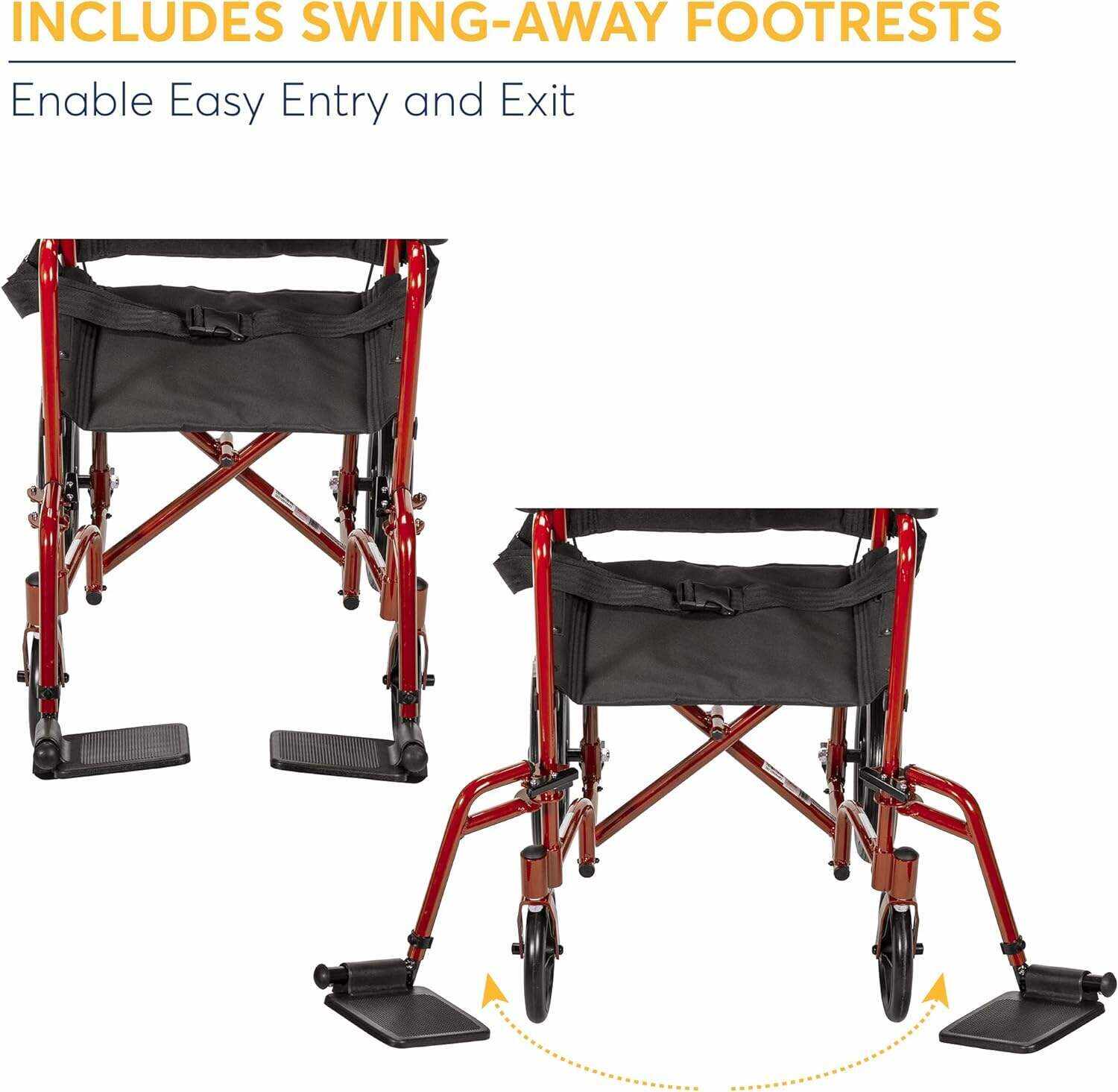Drive Medical EXP19LTRD Lightweight Expedition Folding Transport Wheelchair with Hand Brakes, Red