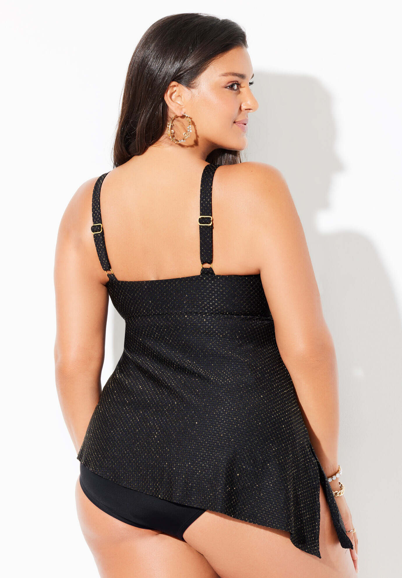Textured Asymmetrical Underwire Tankini Top