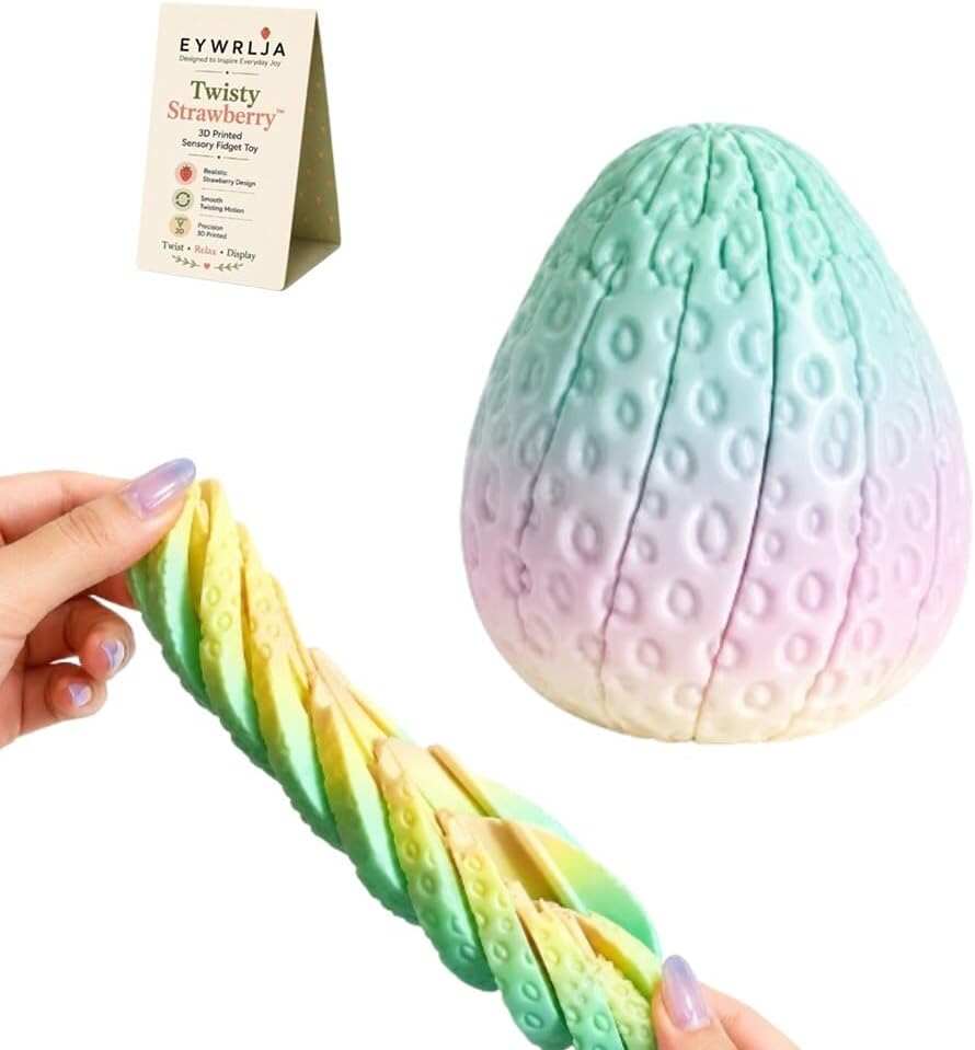 3D Printed Twisty Strawberry Fidget, Desk Sensory Stress Relief Anxiety Gifts Cute Red Articulated Flexible Plastic Shaker Mechanical Cool Office Unique Surprise Ornaments Gift(Style-D)