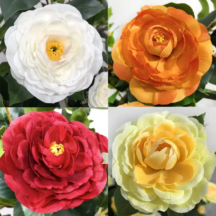 2 Pcs 3-foot Camellia Tree with Decorative Pebbles, Flower Pot, 24 Realistic Flowers, 188 Leaves for Indoor, outdoor courtyard Home Decor