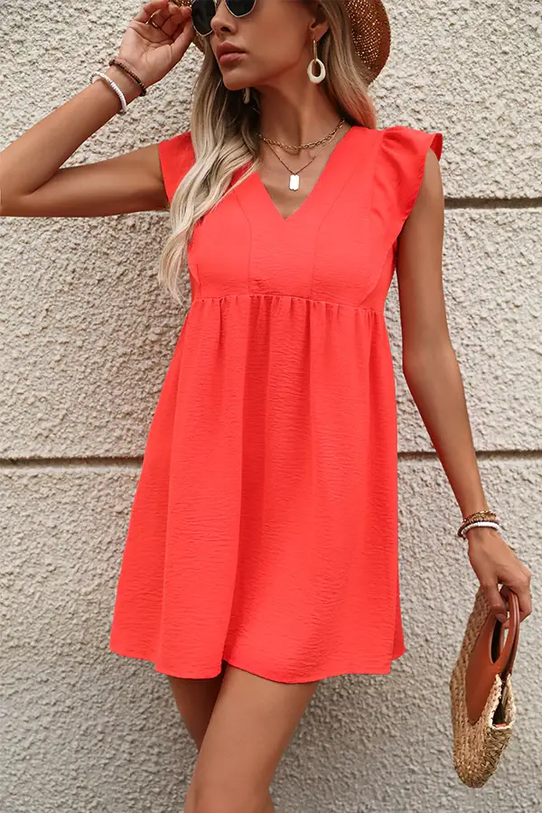 Fashion V Neck Solid Color Casual Dress