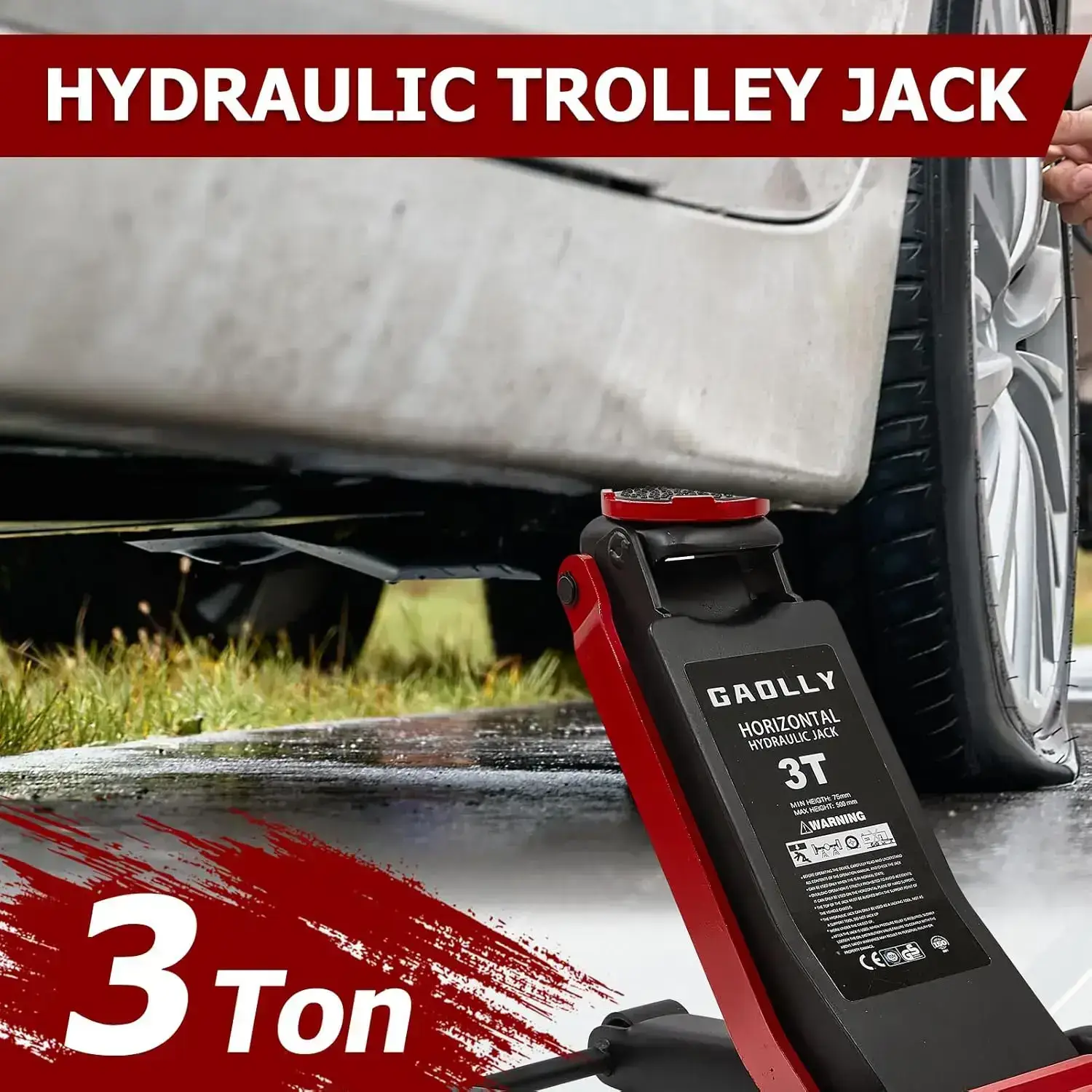 3 Ton Low Profile, Heavy-Duty Steel Racing Floor Jack with Dual Pistons Quick Lift Pump, with Lug Wrench Lifting Range 3.35\