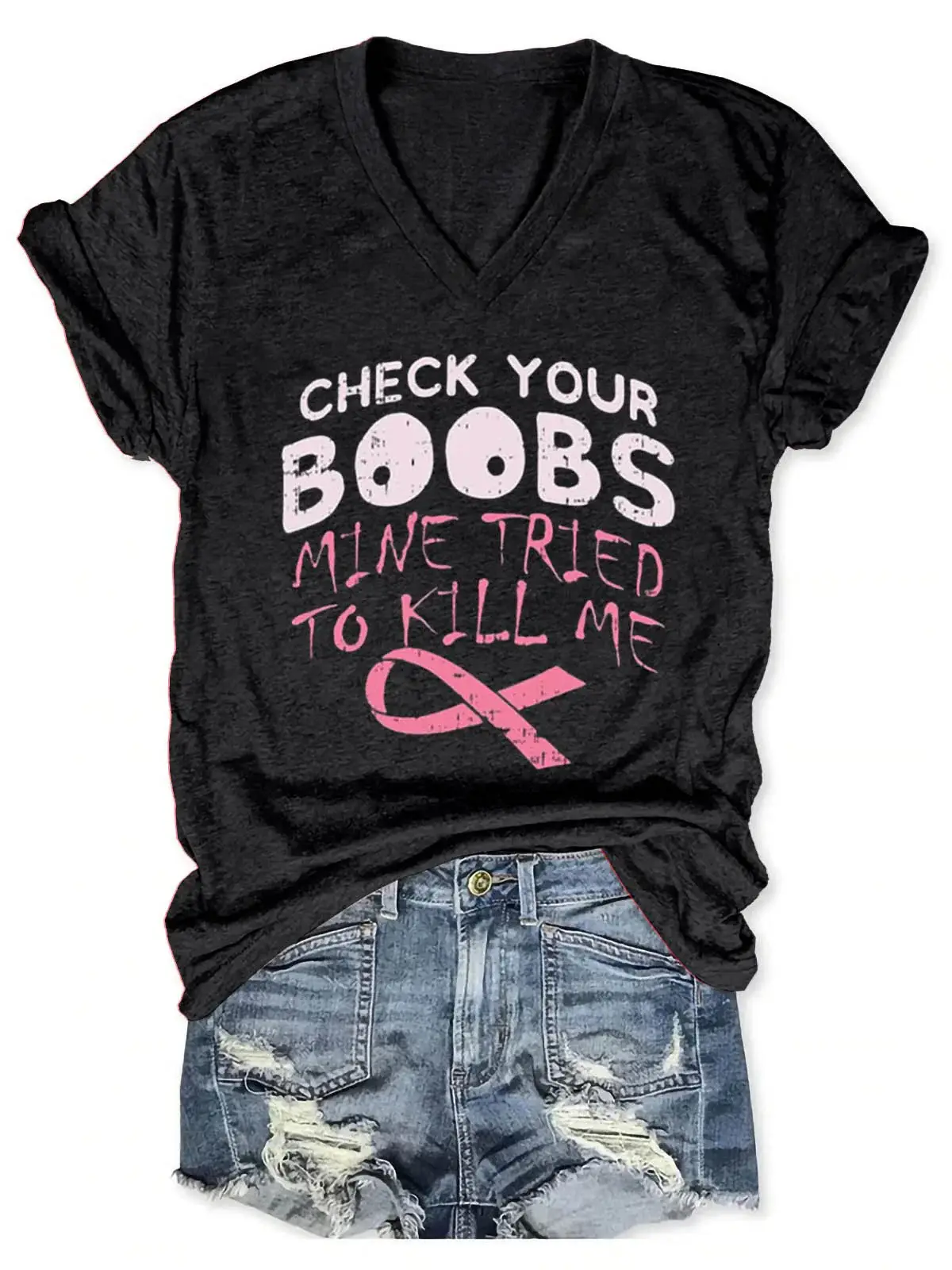 Check Your Boobs Breast Cancer Awareness Art Casual T-shirt