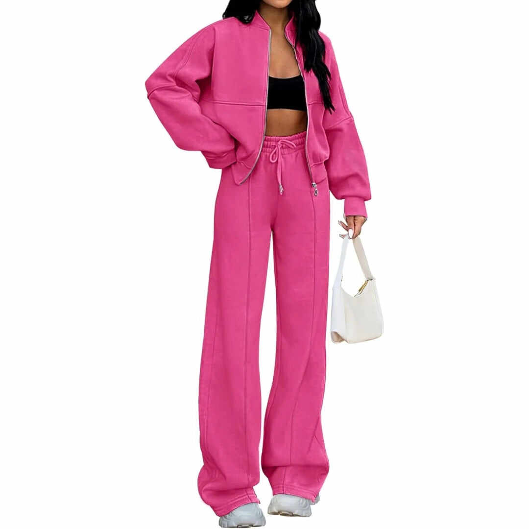 Spring Sale🔥Women's Fall 2 Piece Sweatsuits Set Long Sleeve Zip Up Sweatshirt Wide Leg Sweatpants Lounge Sets