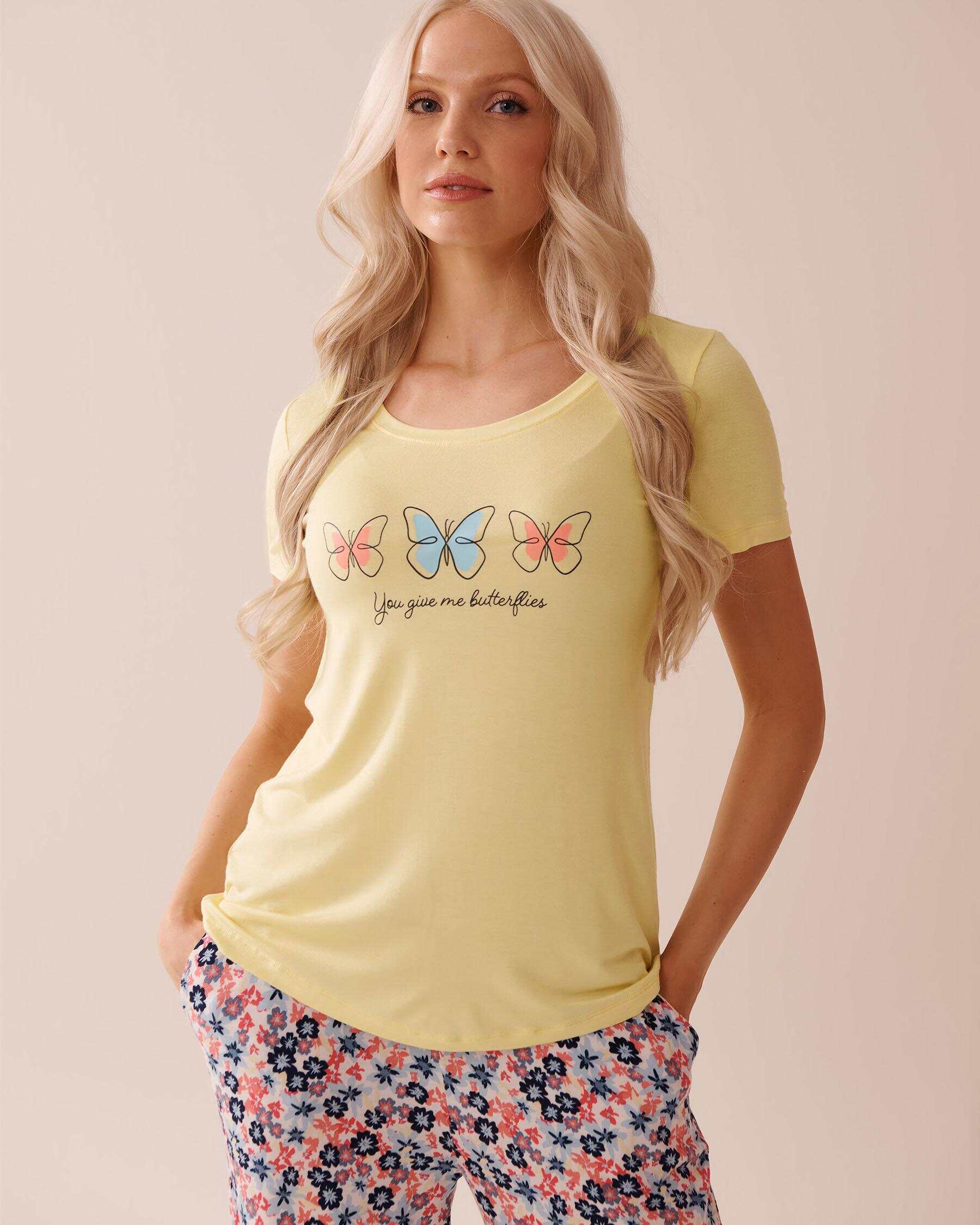Butterfly Print Soft Jersey Crew Neck T-shirt