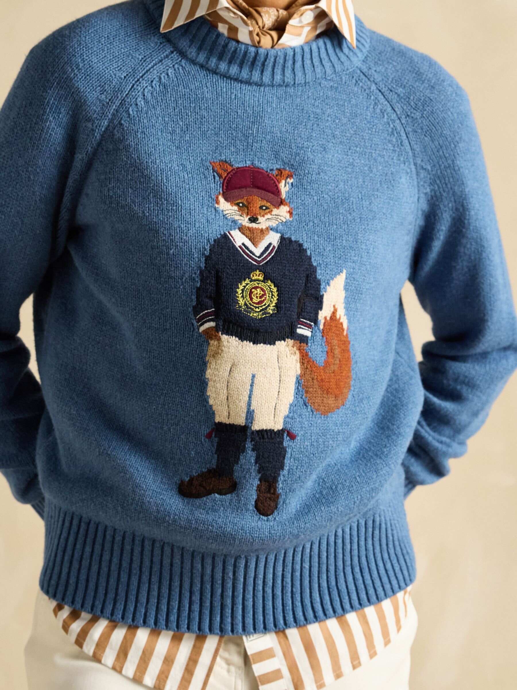 Jonty Blue Cotton Rich Intarsia Knit Jumper