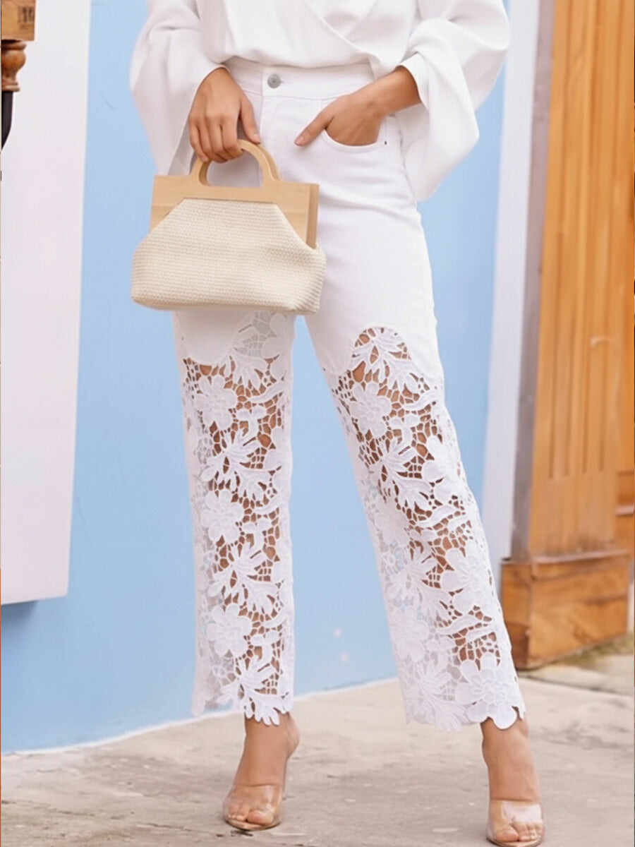 🔥Summer Arrivals🌟Fashionable And Casual Patchwork Hollowed-out Lace Jeans